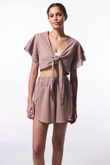 Beige Peek Mini Shorts