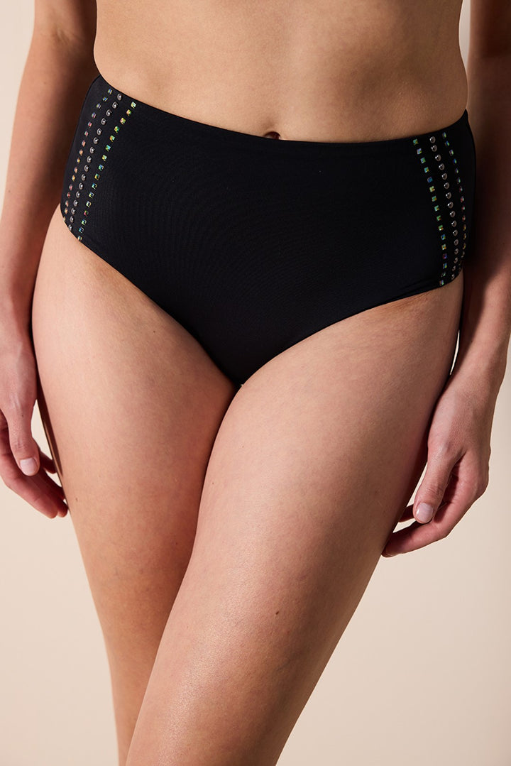 Cara High Waist Stoned Black Bikini Bottom - Gamze Erçel Collection