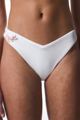 White Pearl Beaded V Cut Bikini Bottom - Gamze Erçel Collection