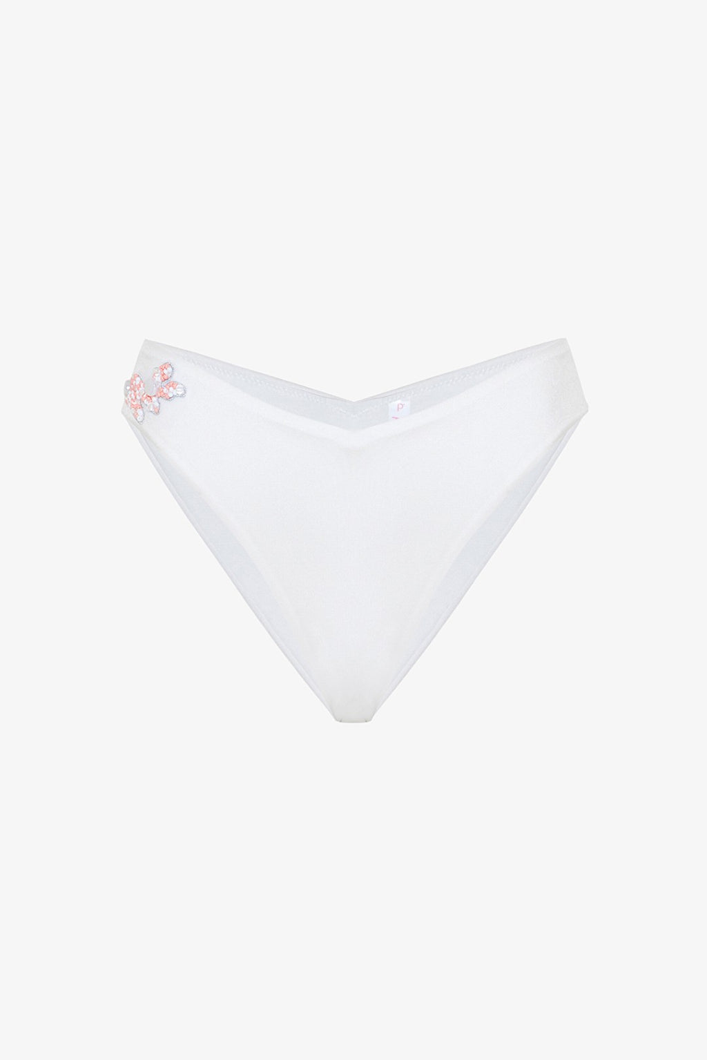 White Pearl Beaded V Cut Bikini Bottom - Gamze Erçel Collection