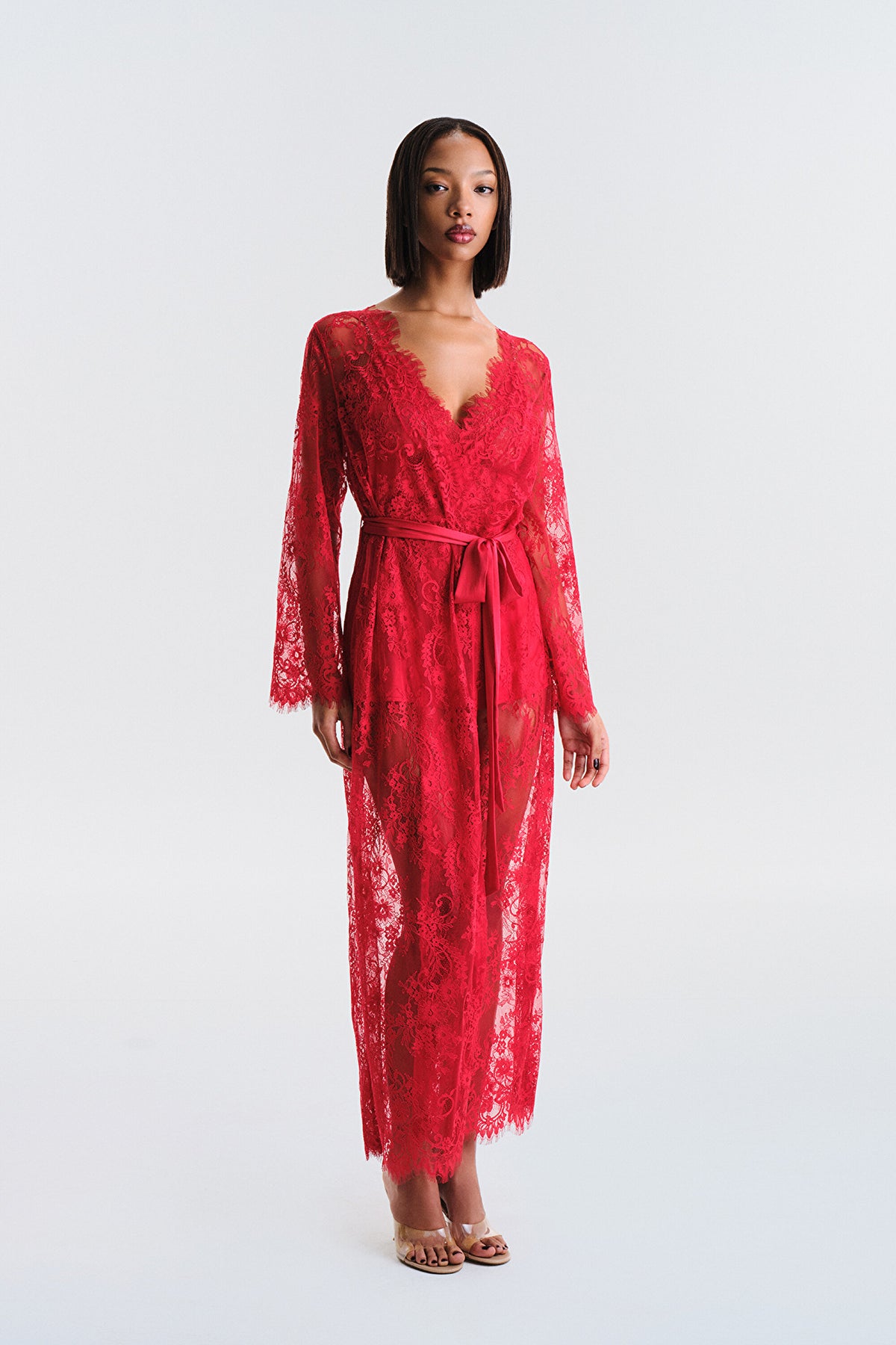 Pirra Lace Red Dressing Gown - Privee Collection