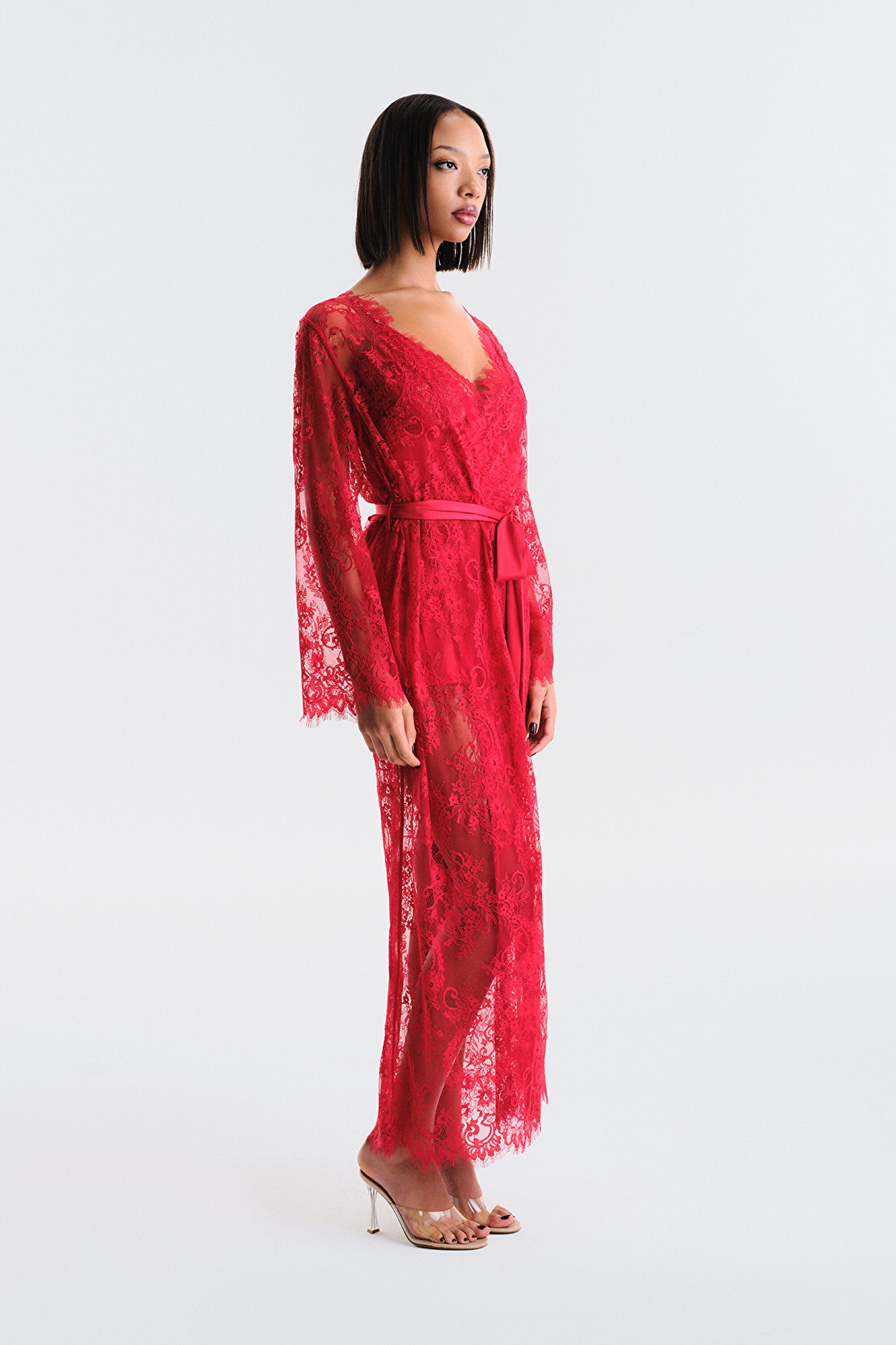 Pirra Lace Red Dressing Gown - Privee Collection