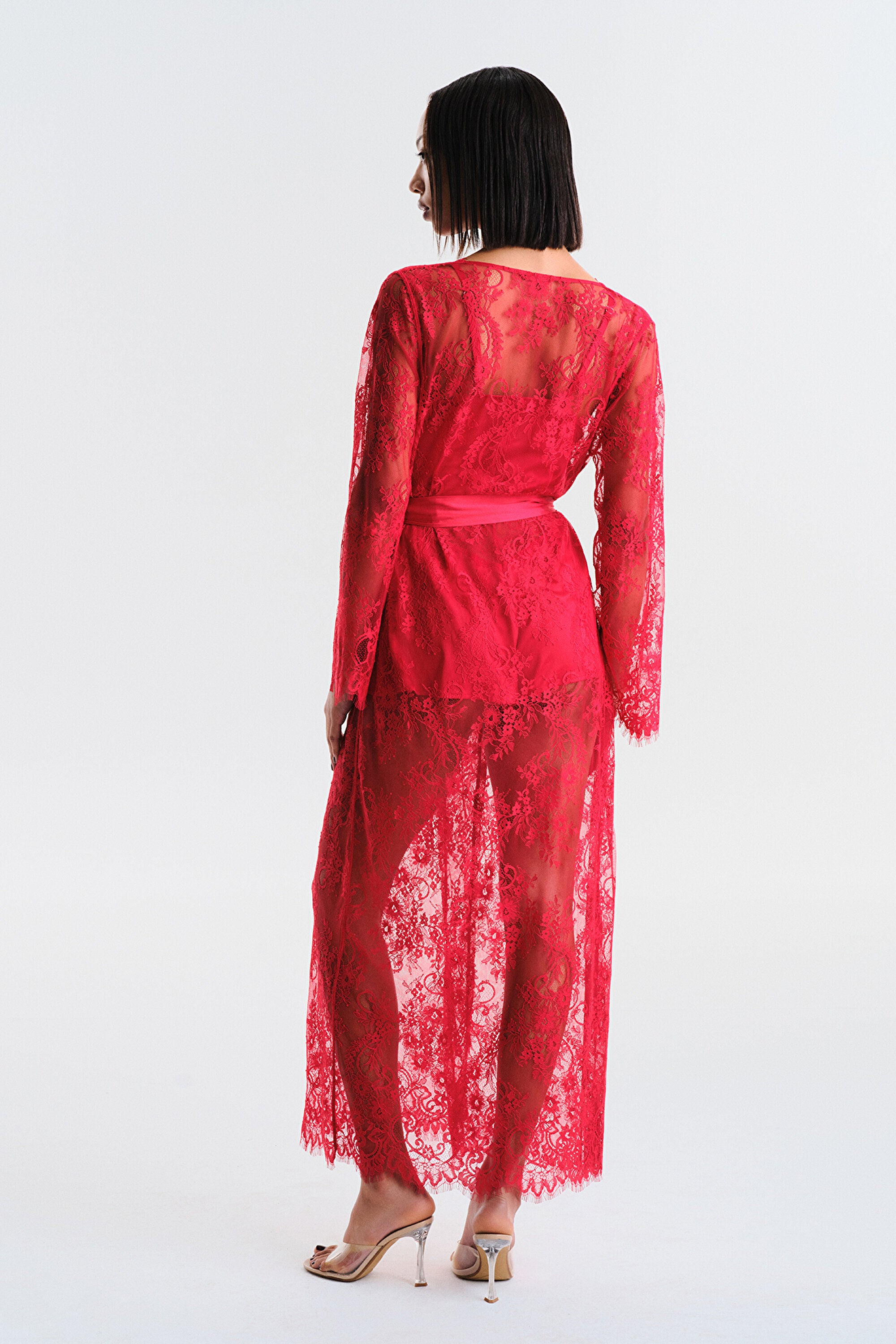 Pirra Lace Red Dressing Gown - Privee Collection