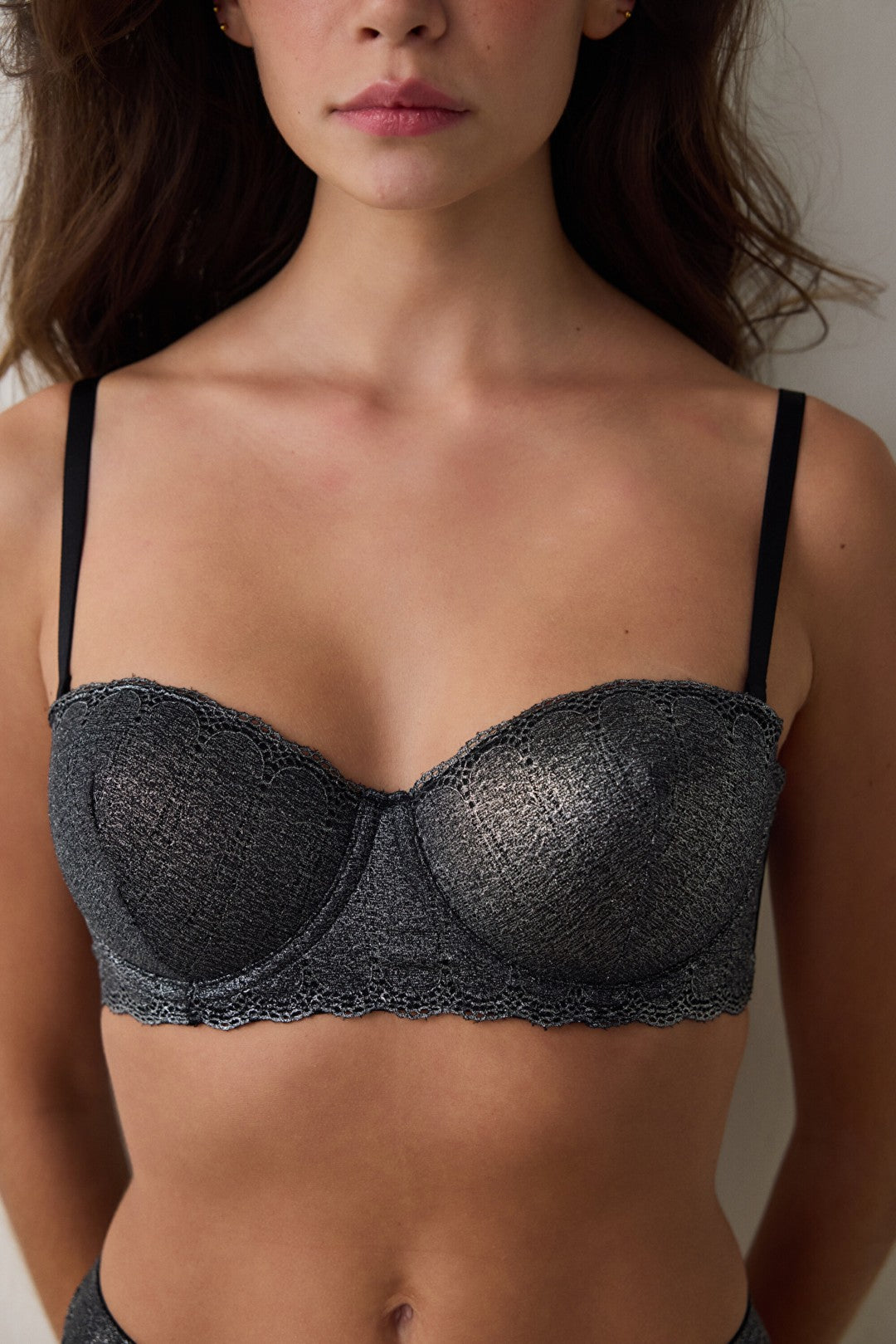 Silver Anthracite Bloom Shinny Bra