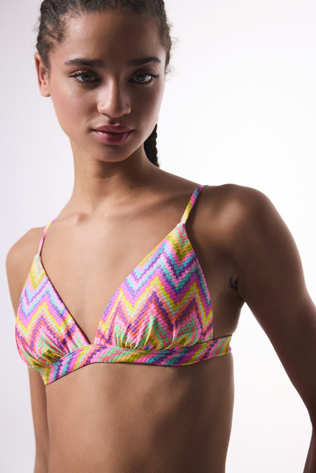 Zigzag Patterned Triangle Bikini Top Hover Image