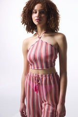 Striped Moi Halter Neck Crop Top
