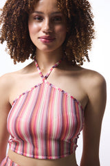 Striped Moi Halter Neck Crop Top