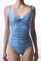 Blue Gathered Swimsuit