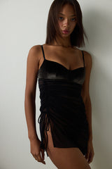 Black Velvet Babydoll with Adjustable Straps and Tulle Details