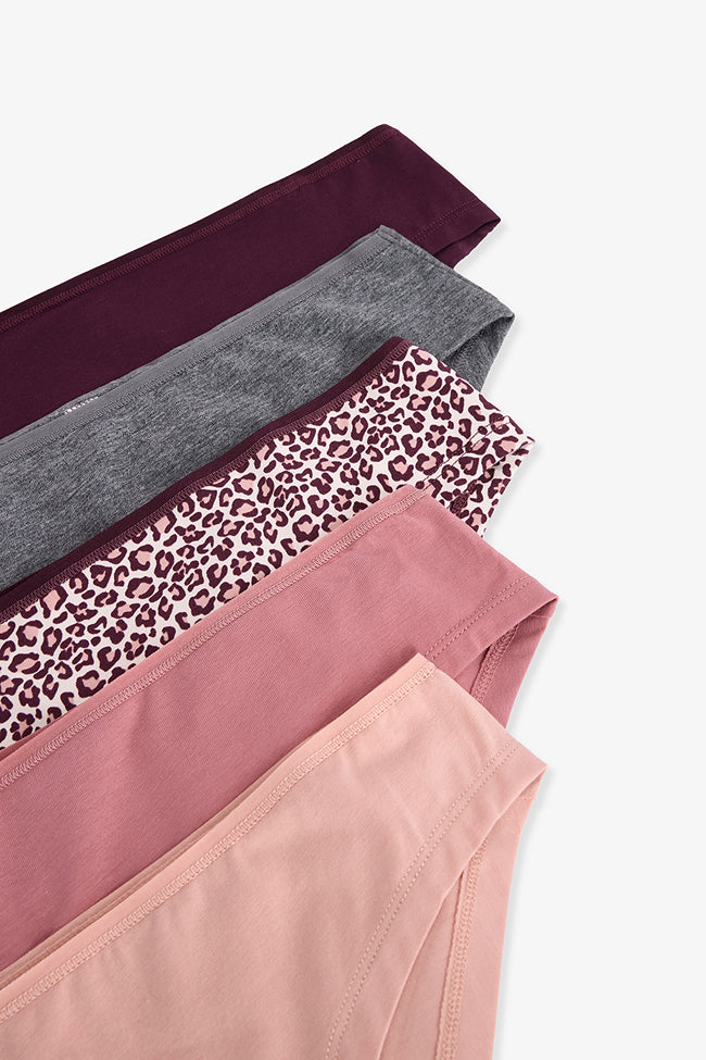 Leopard and Floral Print Low Waist 5-Pack Hipster Panties Main Image