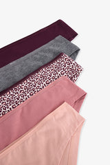 Leopard and Floral Print Low Waist 5-Pack Hipster Panties