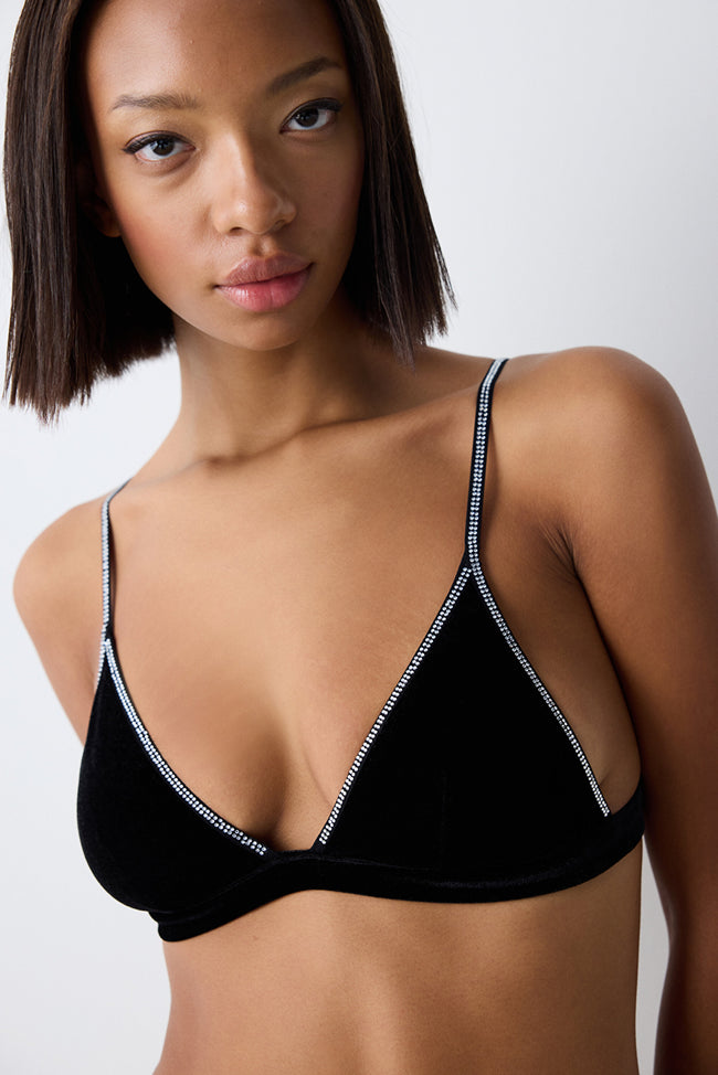 Velvet Triangle Black Bra Hover Image