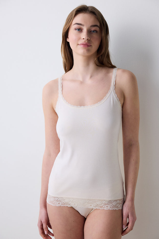Cotton Lace Cream Tank Top Hover Image