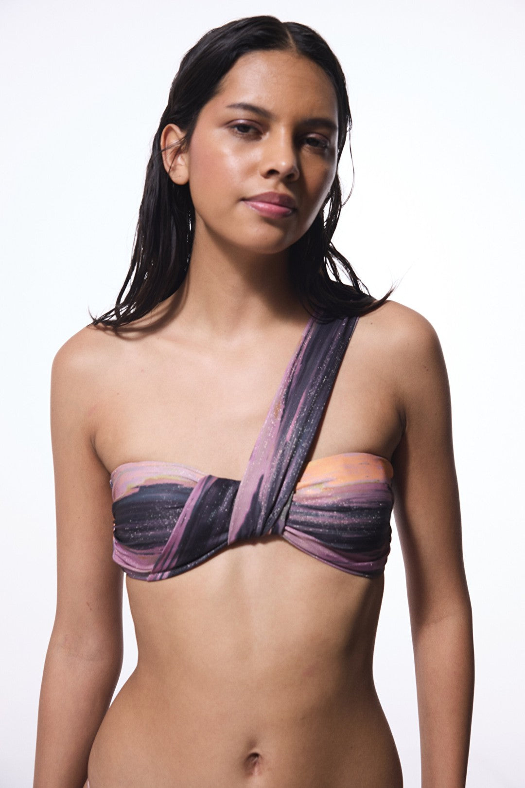 Nixie Striped One Shoulder Bikini Top