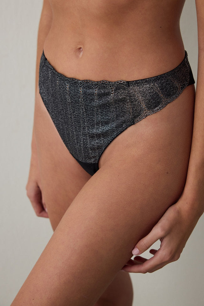 Silver Anthracite Shinny Brazilian Panties Hover Image