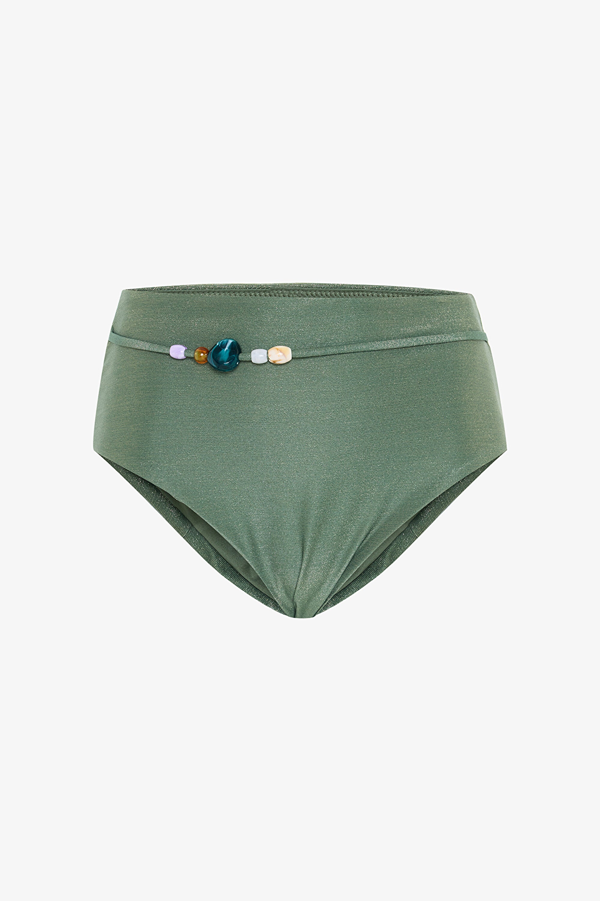 Green Beaded High Waist Bikini Bottom