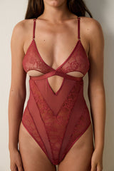 Burgundy Cross Neck Adjustable Straps Non-wired Bodysuit