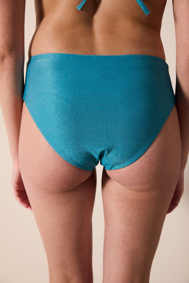 Evelyn Shirred Glitter Turquoise Bikini Bottom Main Image