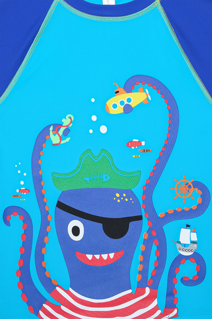 Boys Pirate Octopus Blue Swim Top