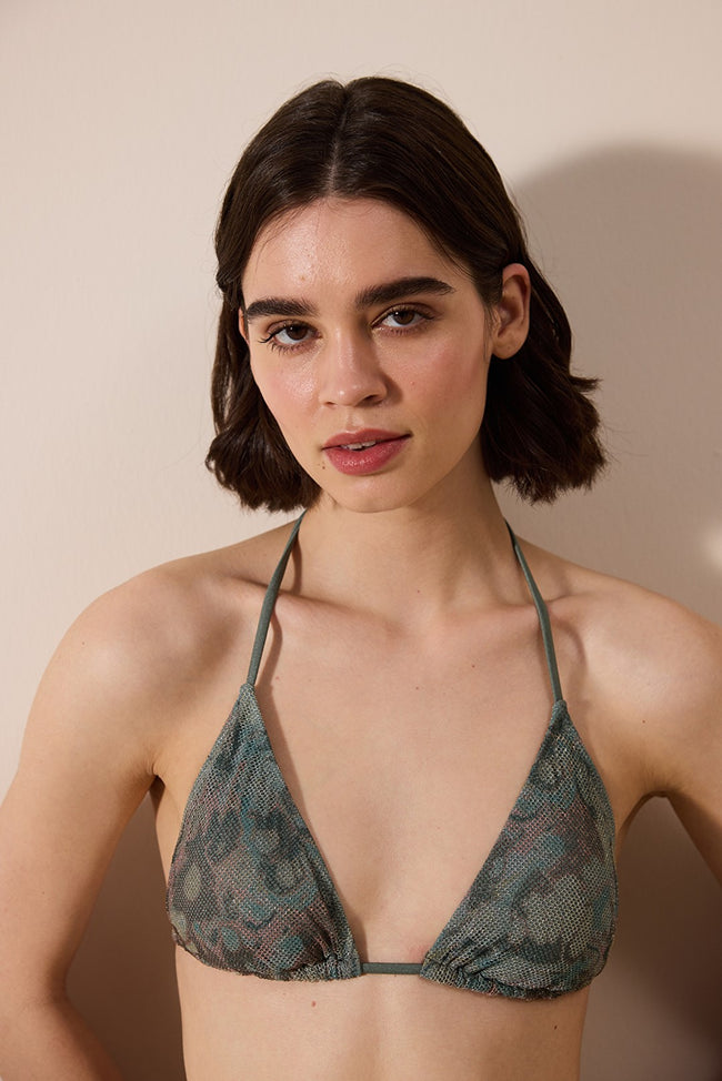 Estela Multicolored Bikini Top with Triangle Mesh Detail Hover Image