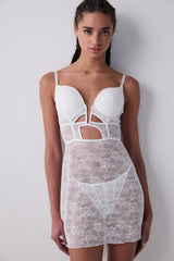 Deep Decollete Stoned Off White Nightgown