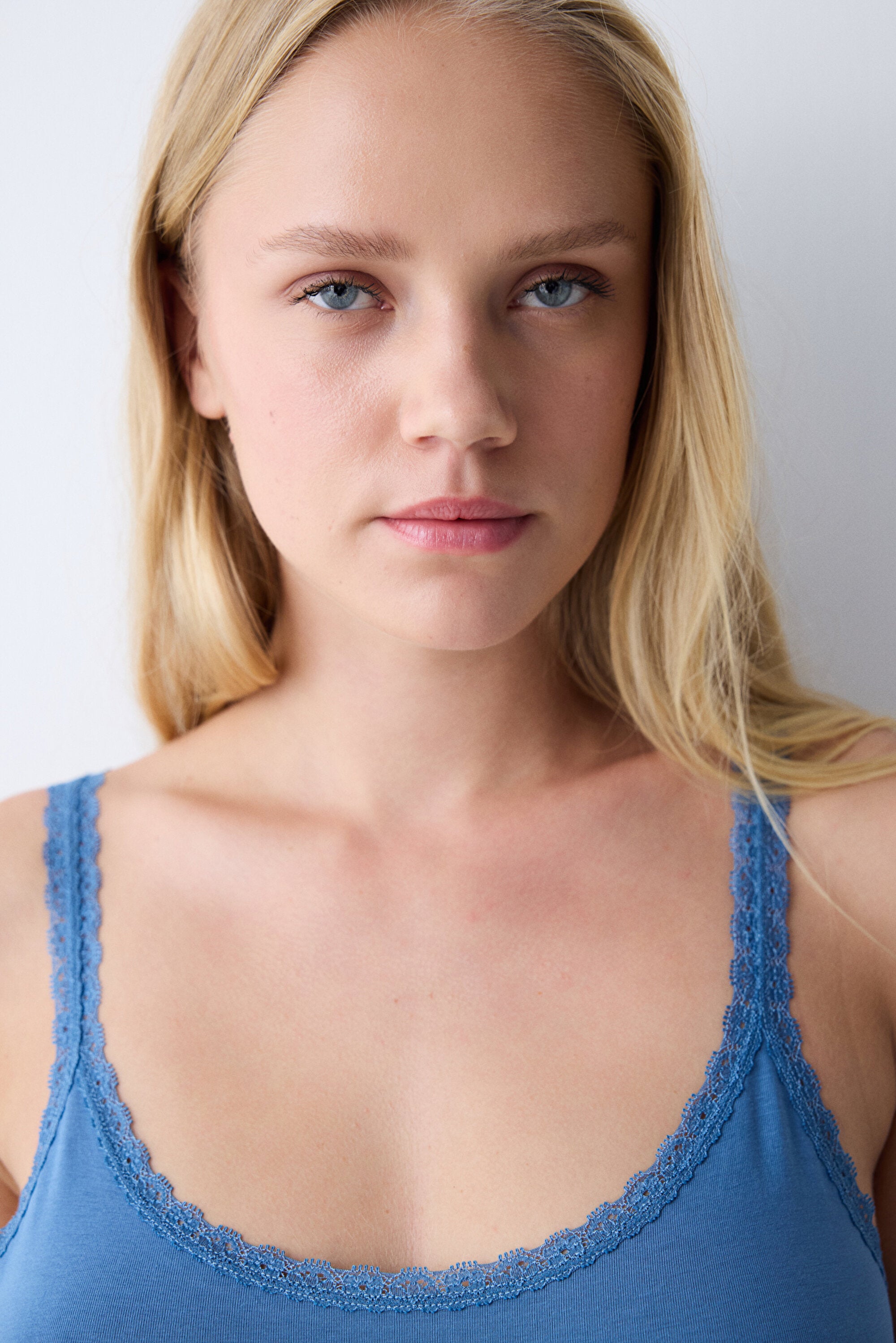 Cotton Lace Dark Blue Tank Top