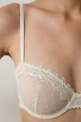 Beige Polka Dot Embroidered Underwire Non-Padded Minimizer Bra