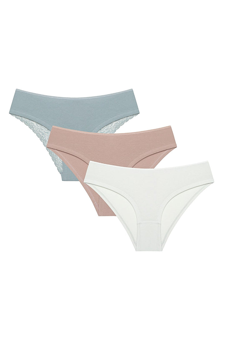 Leaf Tones Lacy Detailed 3-Pack Multicolored Hipster Panties