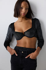 Shinny Velvet Long Sleeve Black Croplet