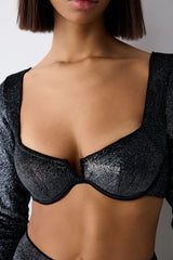 Shinny Velvet Long Sleeve Black Croplet