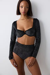 Shinny Velvet Long Sleeve Black Croplet