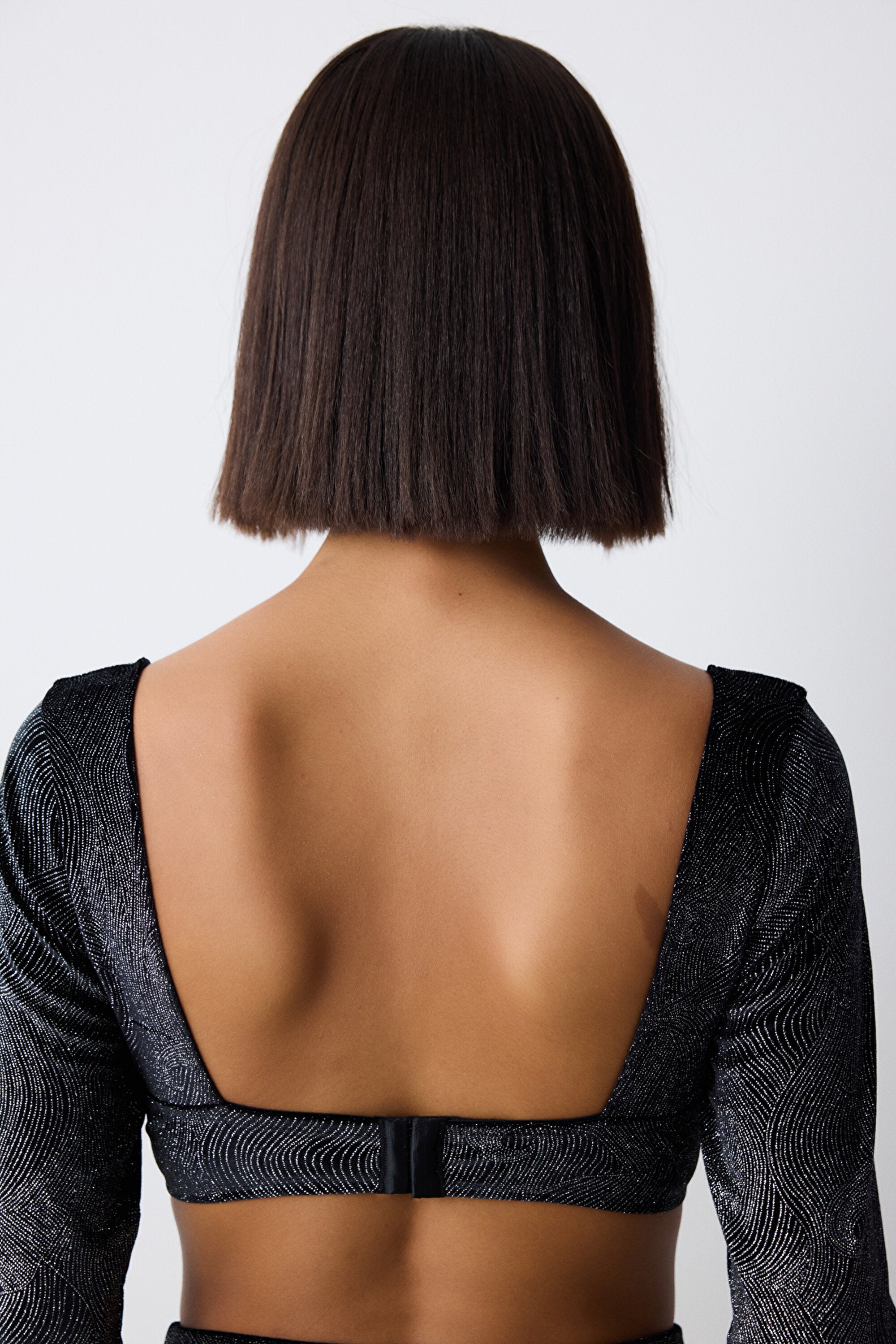 Shinny Velvet Long Sleeve Black Croplet