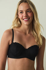 Black Lotus Embroidered Zebra Pattern Strapless Underwired Non-Padded Bra