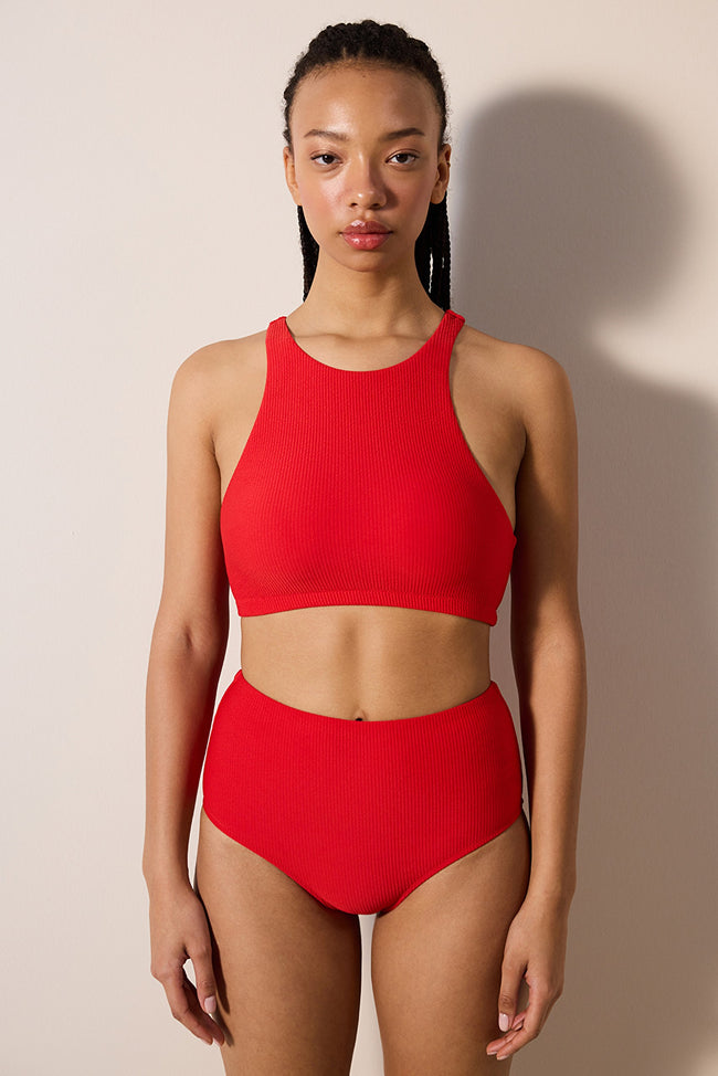 Andy High Textured Red Bikini Bottom Hover Image