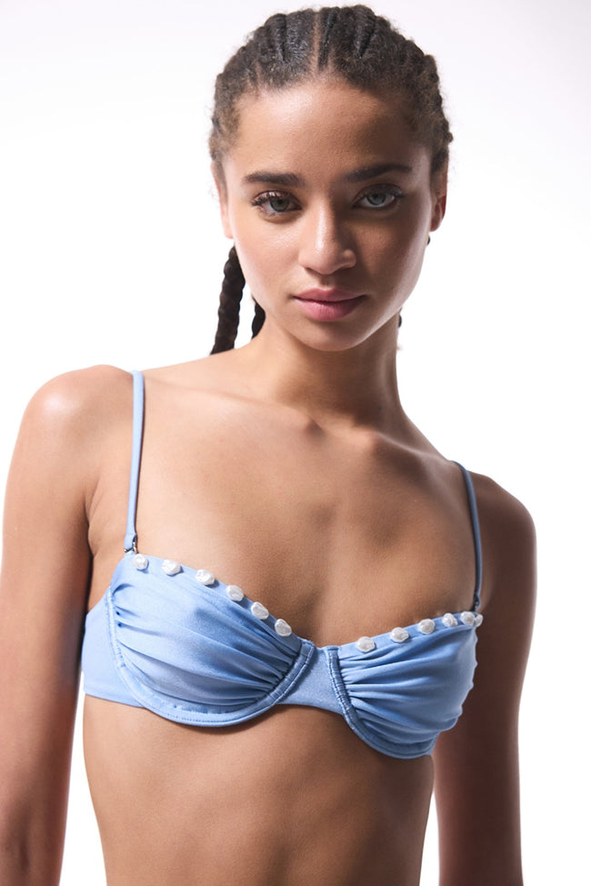 Seashell Beaded Blue Underwire Bikini Top - Gamze Erçel Collection Main Image