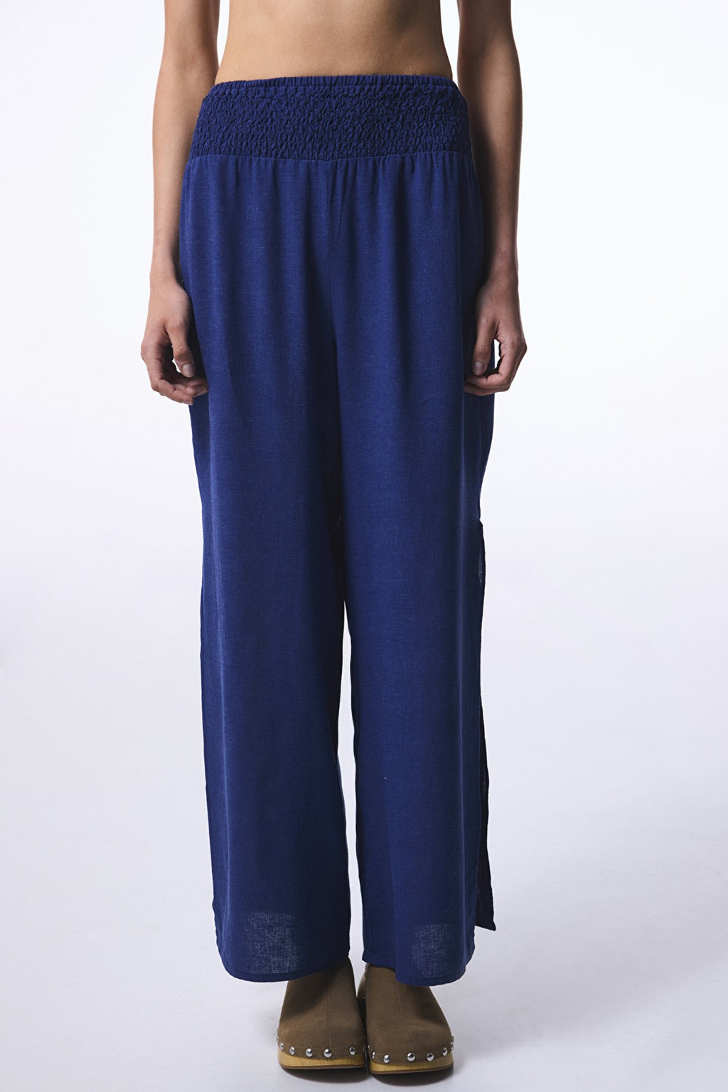 Navy Blue Lina Linen Long Trousers
