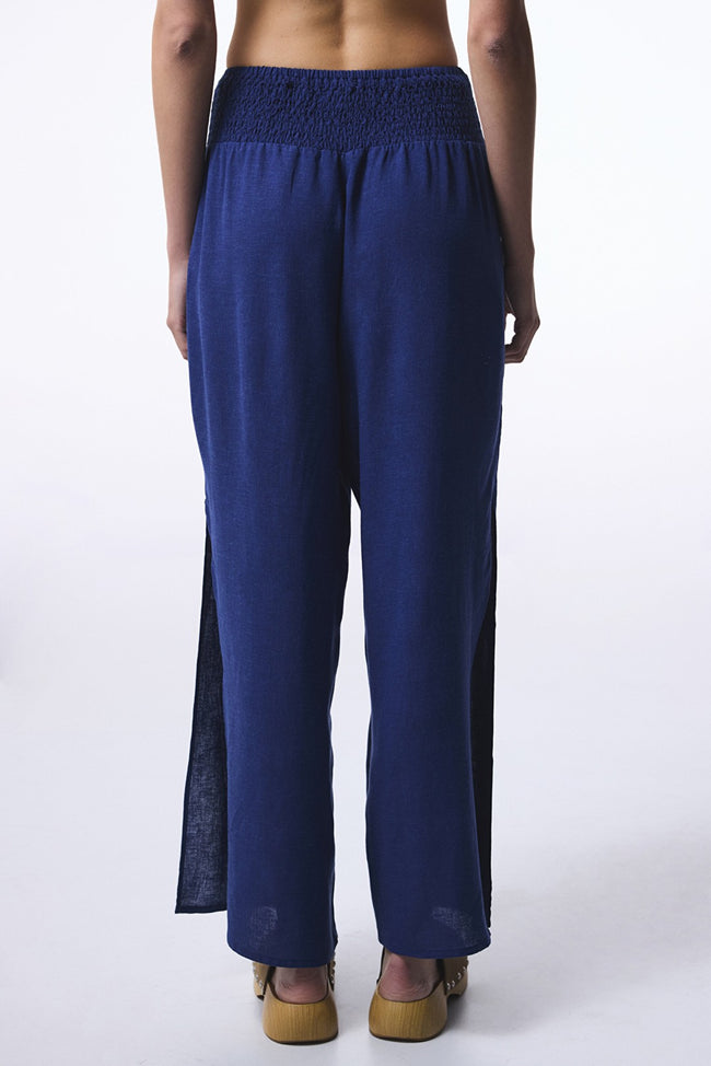 Navy Blue Lina Linen Long Trousers Main Image