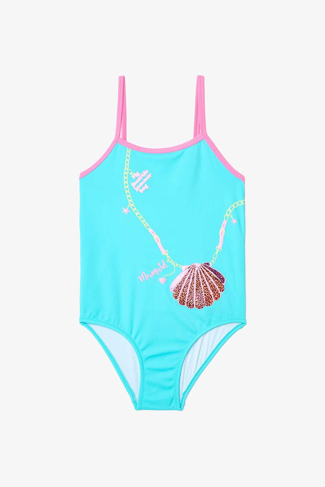 Light Blue Girl's Shell Bag Ruffle Swimsuit