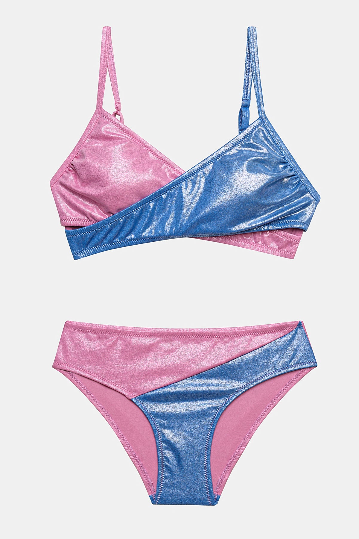 Teen Shiny Wrapy Multi Color Triangle Bikini Set