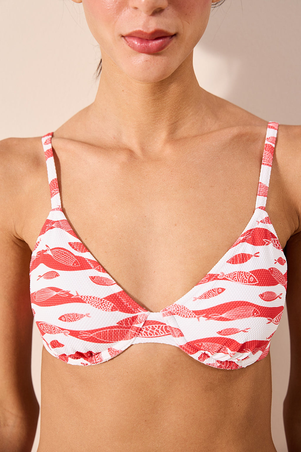 Marine Fish Underwire Textured Multi Color Bikini Top