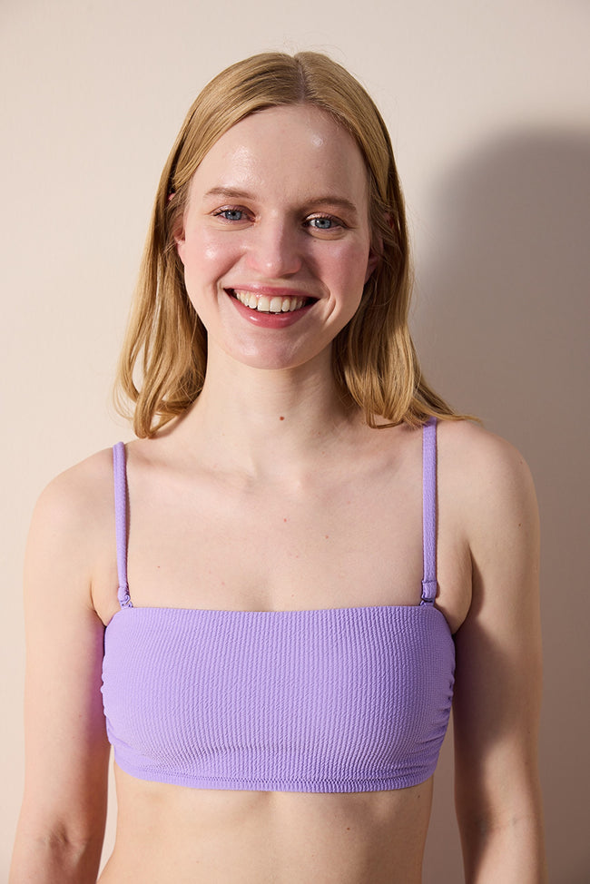 Perla Strapless Textured Purple Bikini Top Hover Image