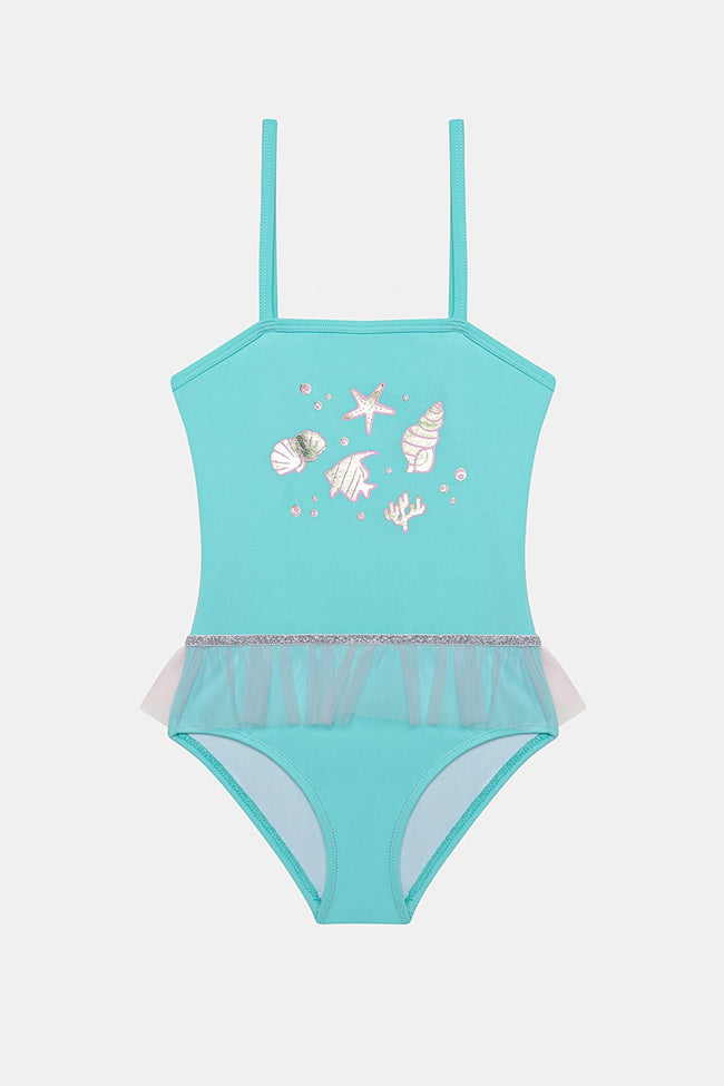 Girl's Starfish Light Blue Swimsuit Hover Image