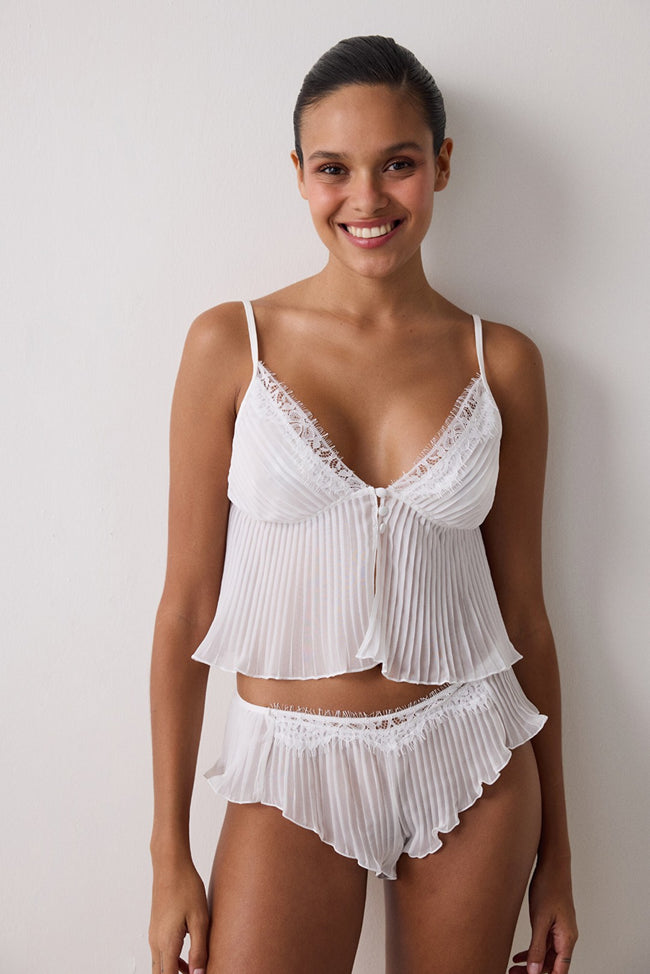 Off-White V-Neck Pleated Chiffon Tank Top Hover Image