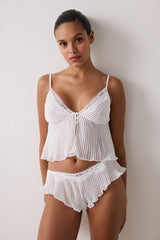 Off-White V-Neck Pleated Chiffon Tank Top