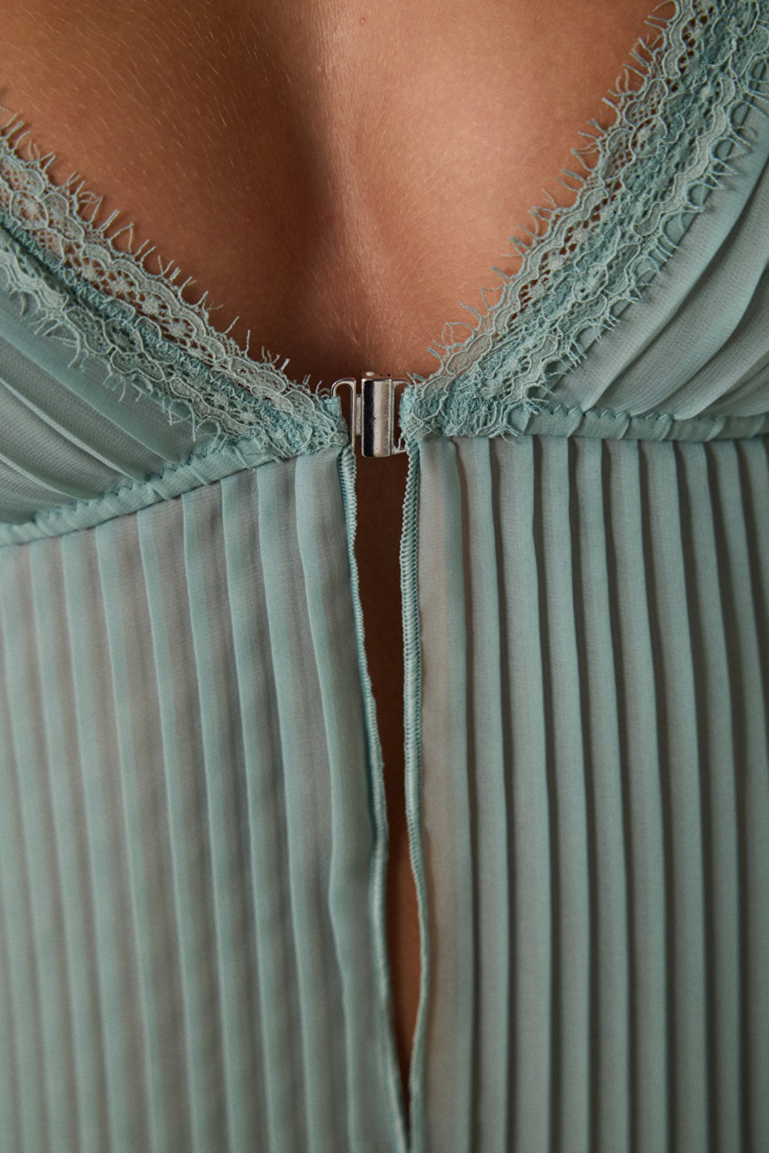 Mint Striped Chiffon Pleated Non-wired Babydoll
