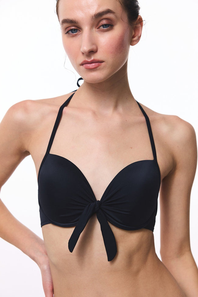 Black Cup Push Up Underwire Bikini Top Hover Image