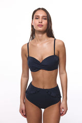 Black New High Ruffle High Waist Bikini Bottom