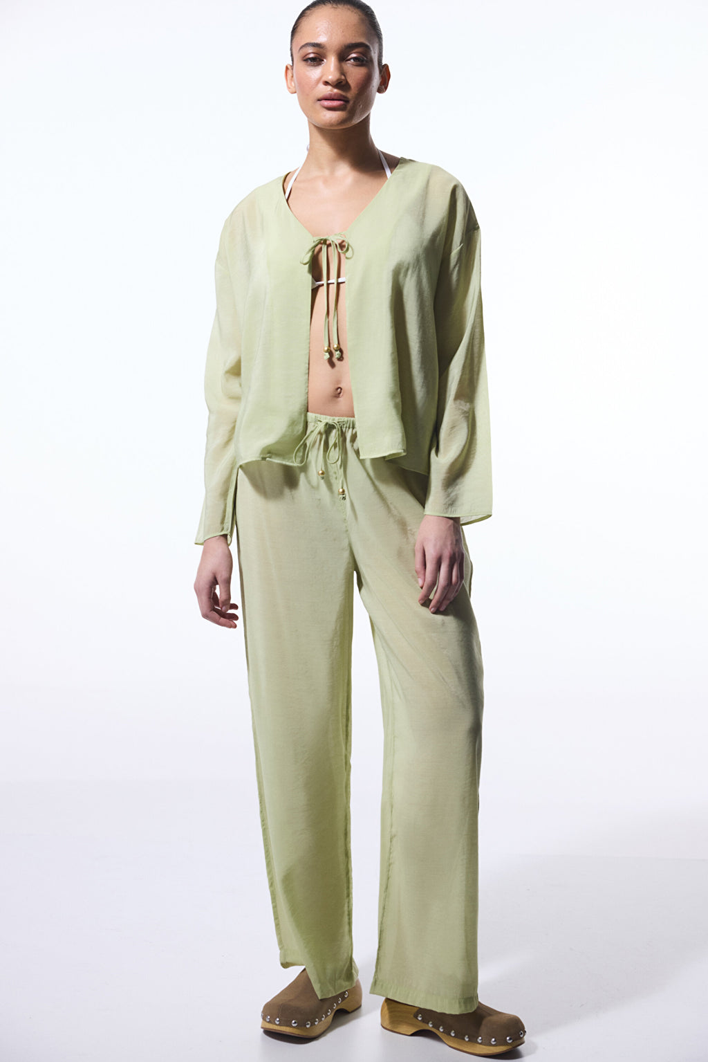 Light Green Mindy Tie Detail Trousers