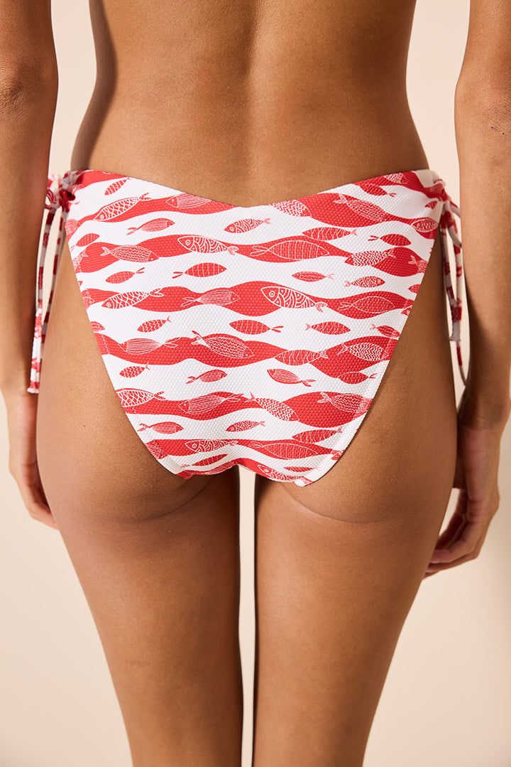 Marine Fish V ring Textured Multi Color Bikini Bottom