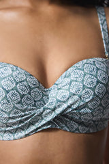Green Geometric Patterned Balconette Bikini Top